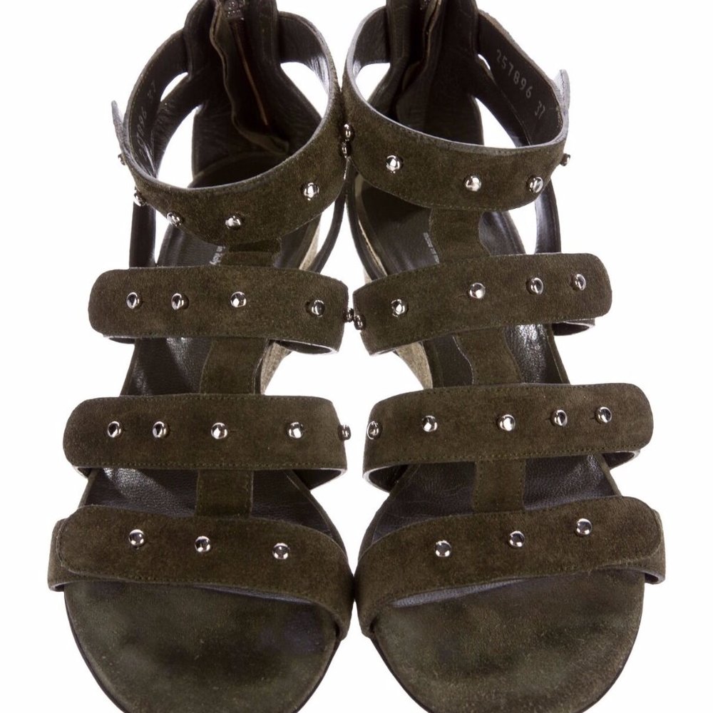 GUCCI GLADIATOR SHOES STRAPPY STUDDED SUEDE OLIVE - Picture 3 of 4